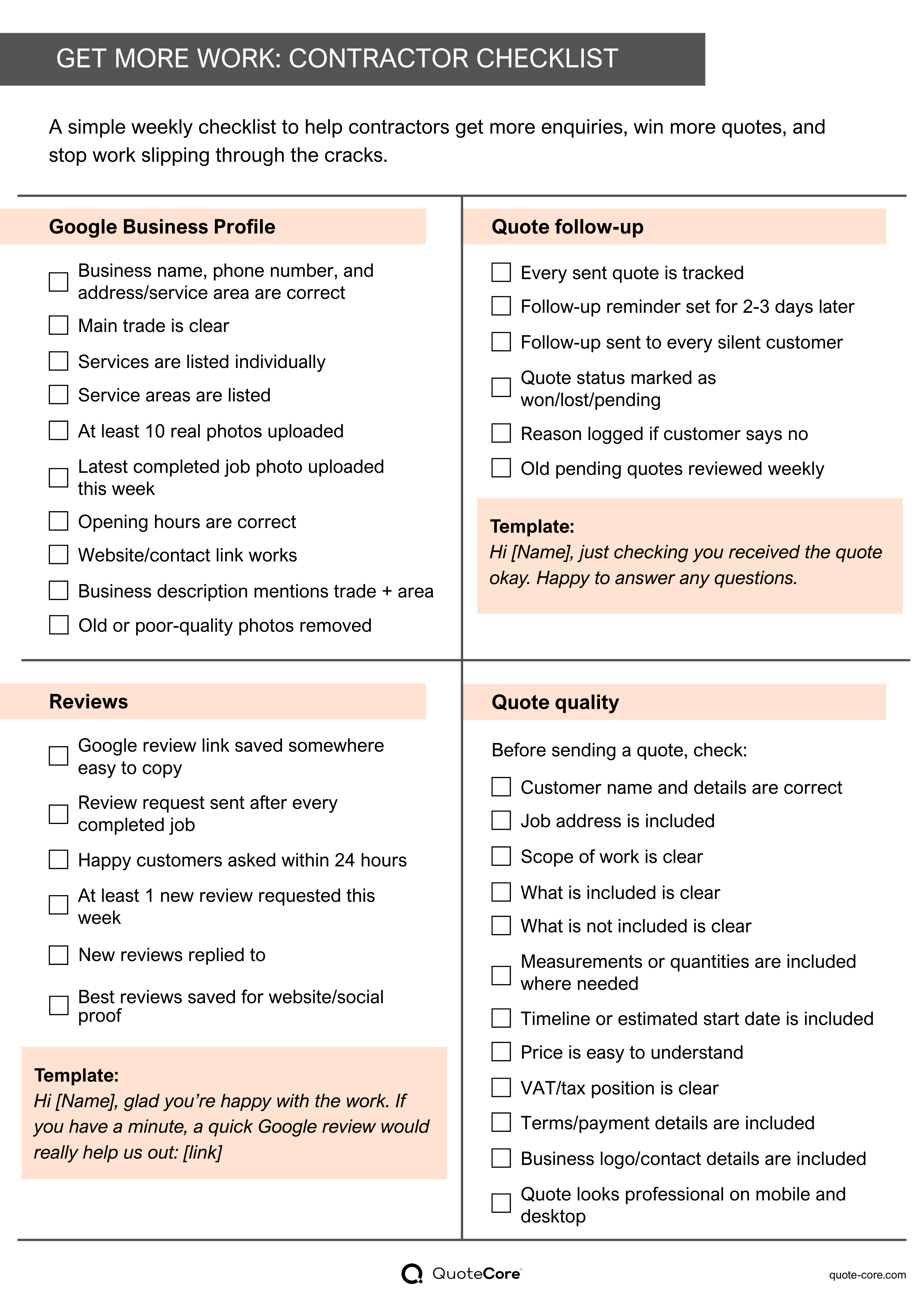 Work Winning Checklist - Page 1