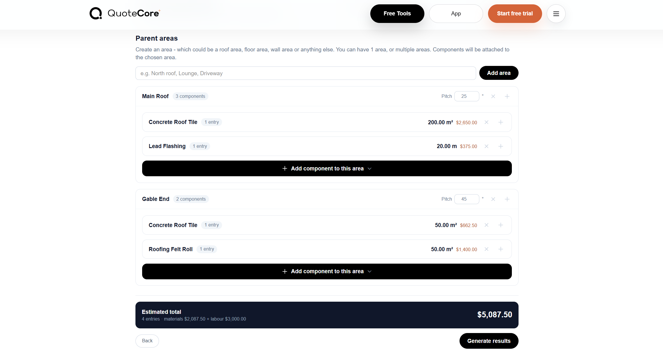 Measurement-to-Quote Tool - enter measurements and get a priced result