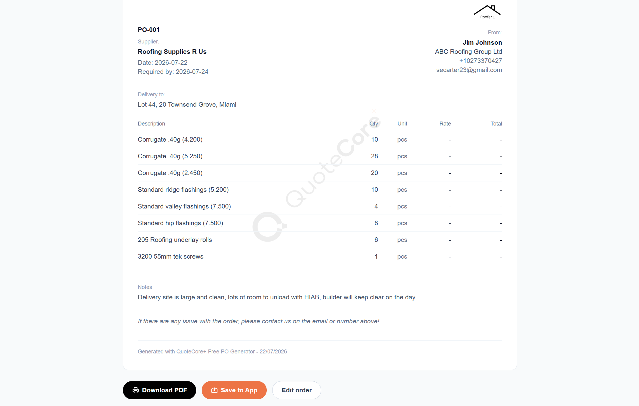 Free Purchase Order Generator