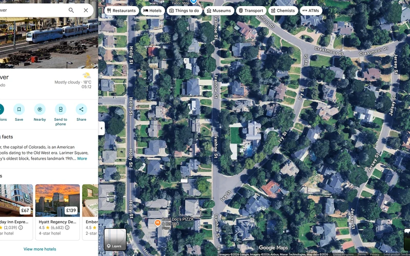 Google Earth aerial view of a residential roof used as the remote measurement source