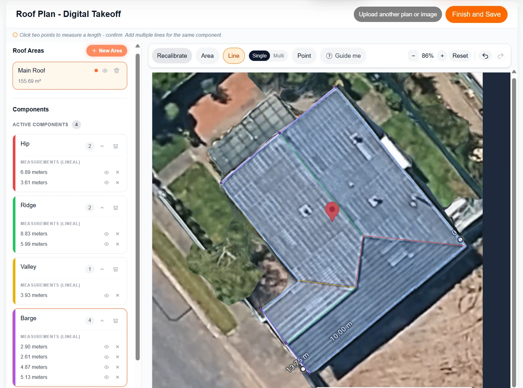NZ-04 completed QuoteCore+ digital roof takeoff with all measured components