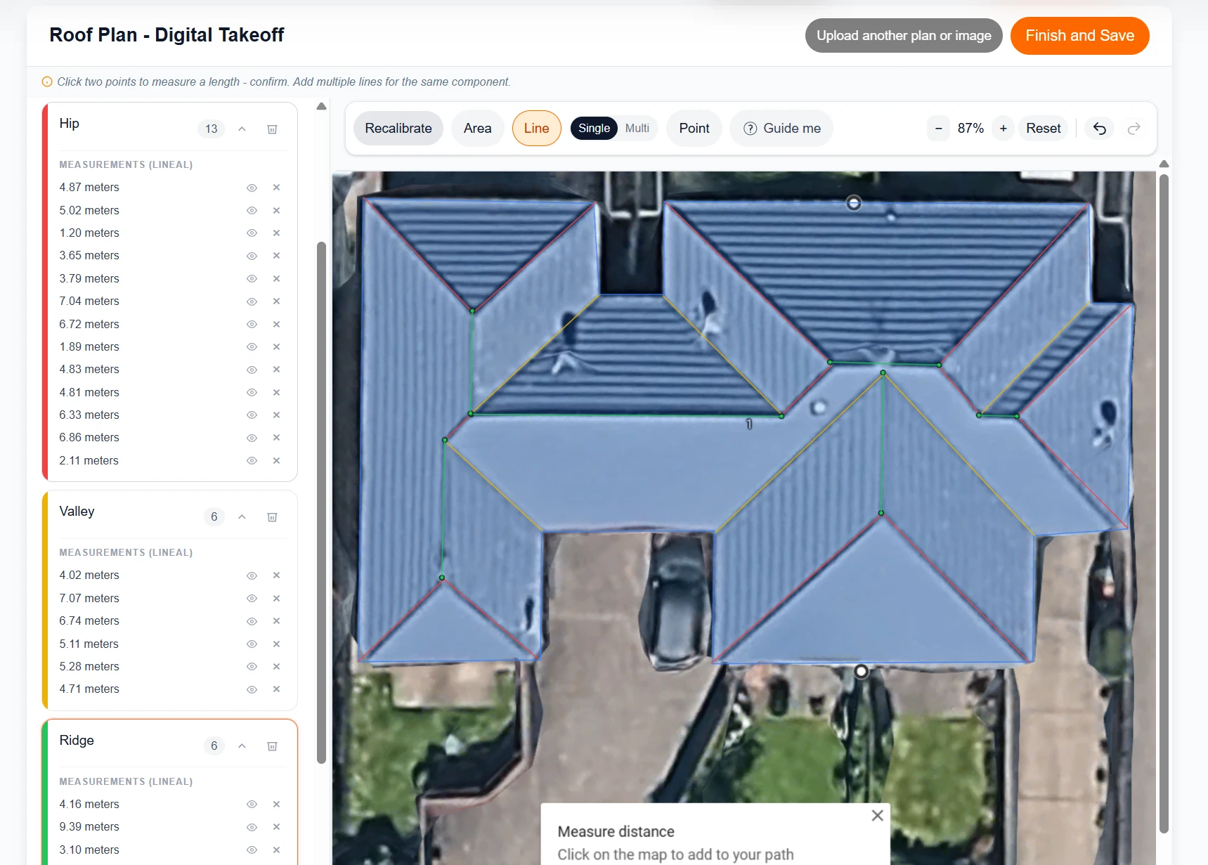 NZ-05 completed QuoteCore+ digital roof takeoff with all measured components