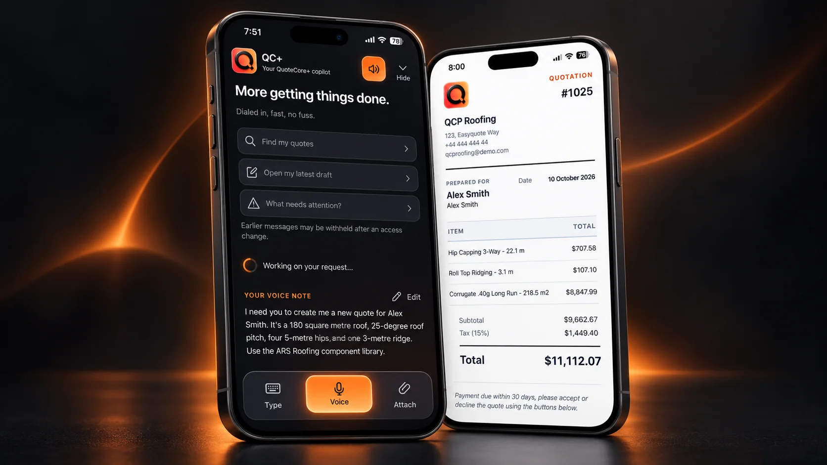 Preparing a quote draft by voice with QuoteCore+ Smart Assistant