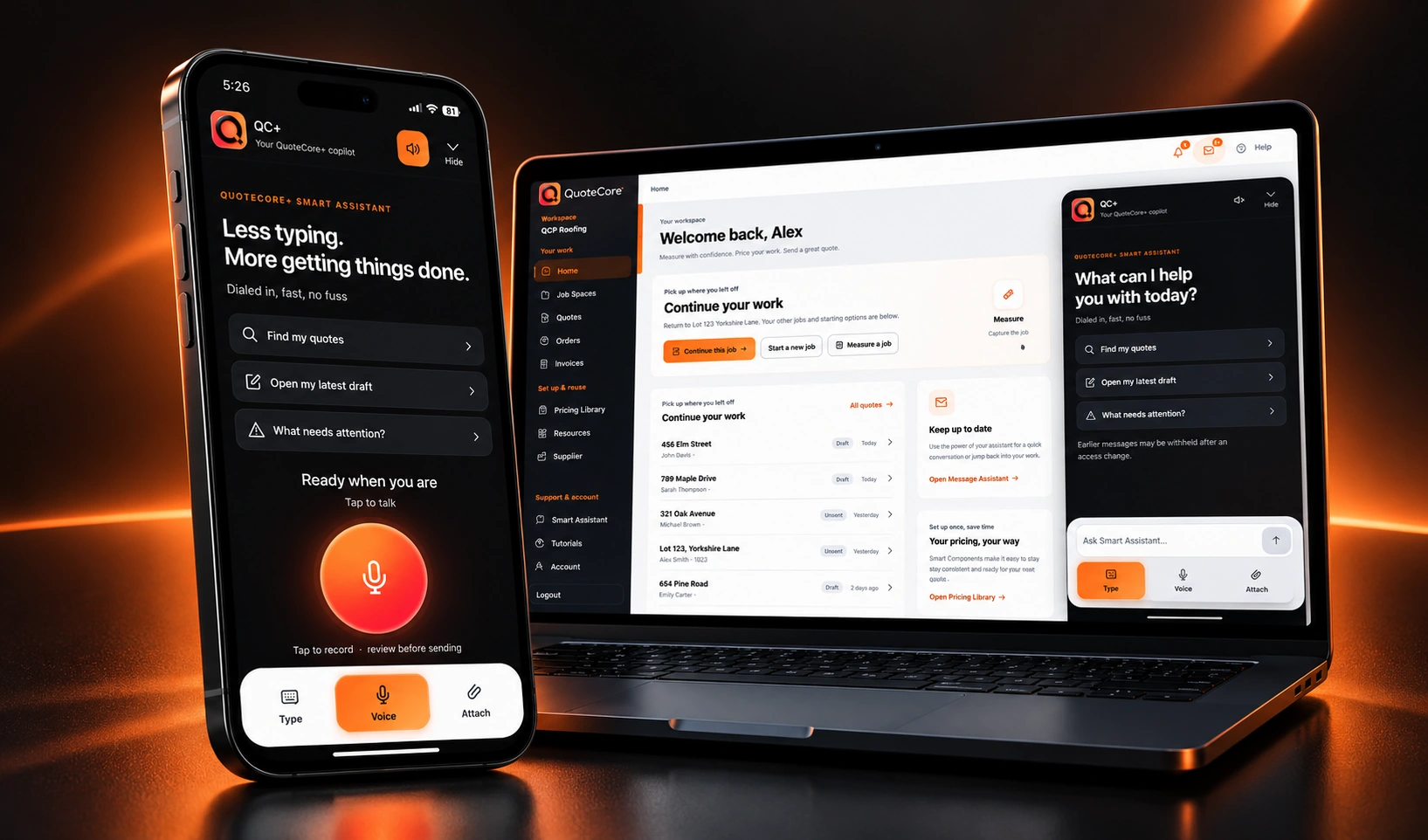 QuoteCore+ Smart Assistant alongside the estimating workspace